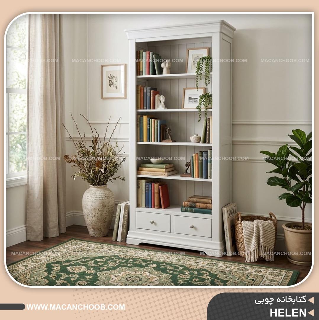 کتابخانه چوبی کشو ریلی دار و CNC شده مدل HELEN